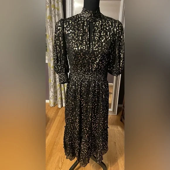 Ina black and gold halter midi dress size M - Picture 1 of 7